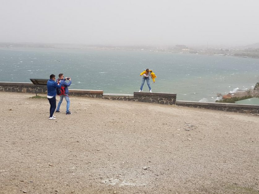 Blustery wind on top of the mountain overlooking Lake Sevan