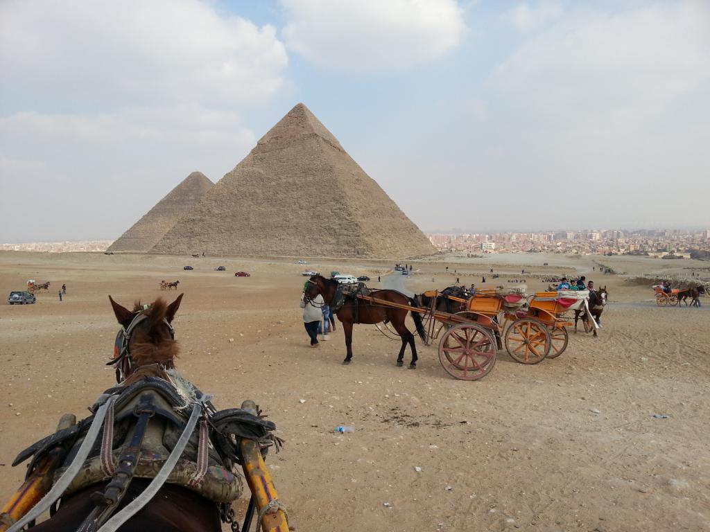 Pyramids of Giza, city of Cairo in the background 以开罗市为背景的吉萨大金字塔