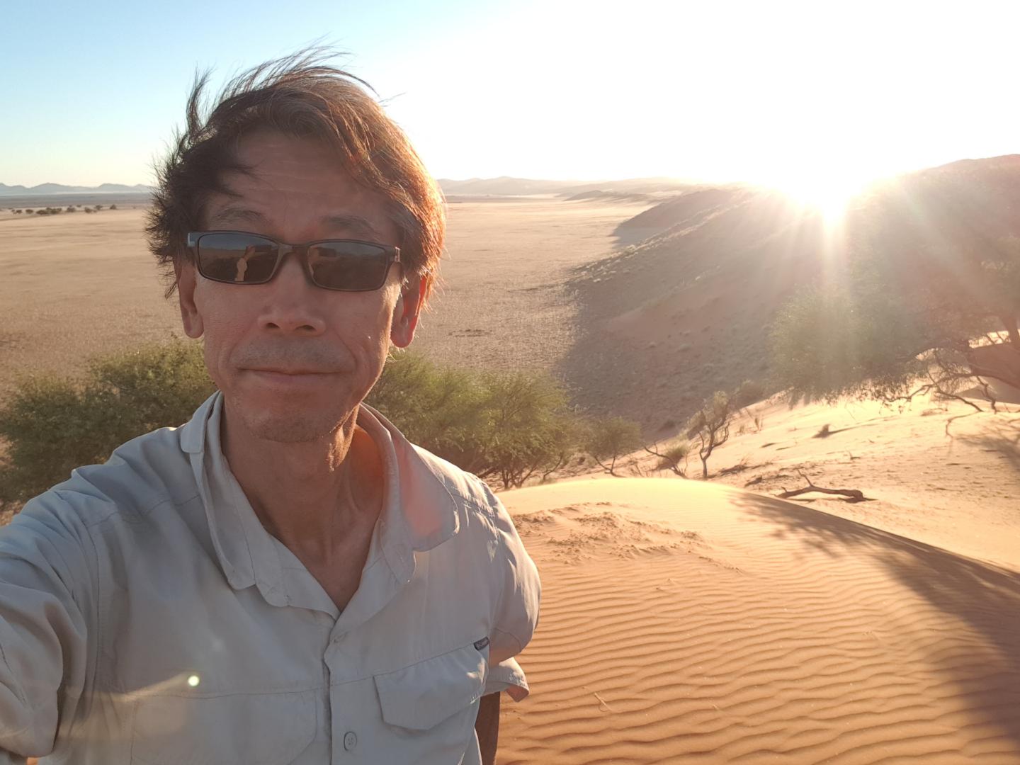 Romantic sunset in the Namibia desert