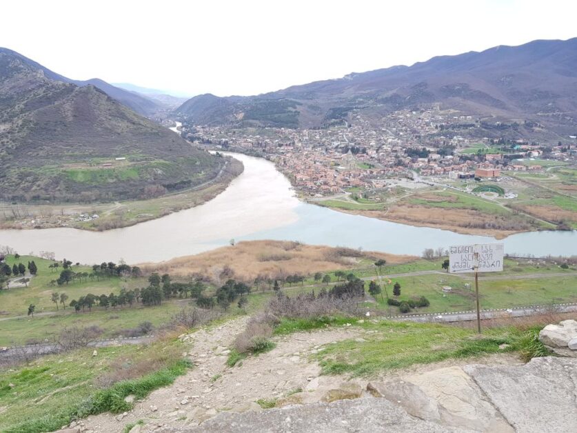 View from the Jvari Monastery, Mtskheta, the old capital of Georgia, at the confluence of the Mtkvari and Aragvi rivers