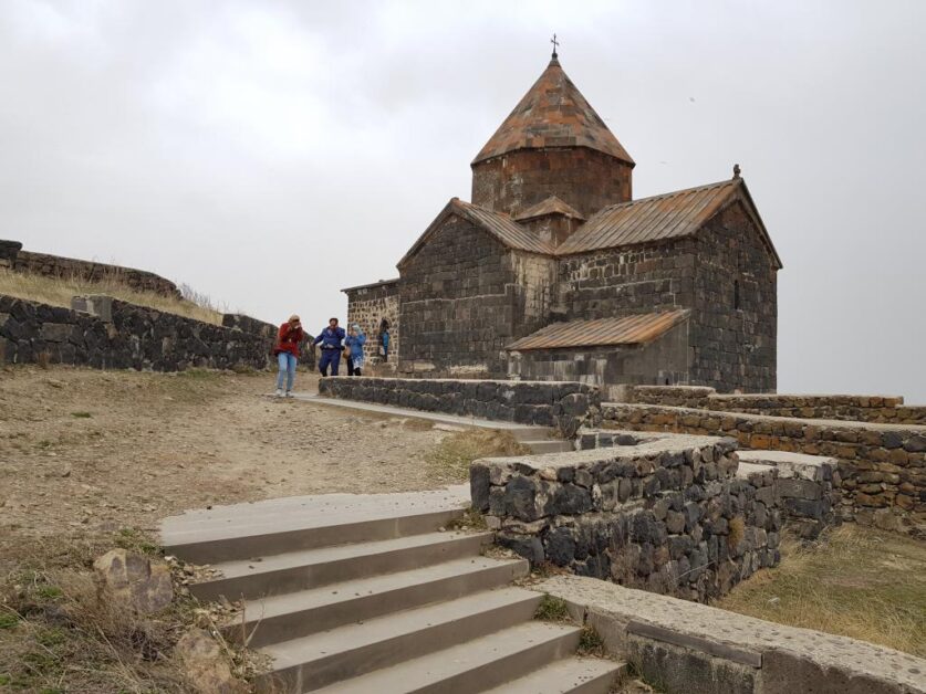 Sevan Monastery, on top of a mountain on the shore of Lake Sevan