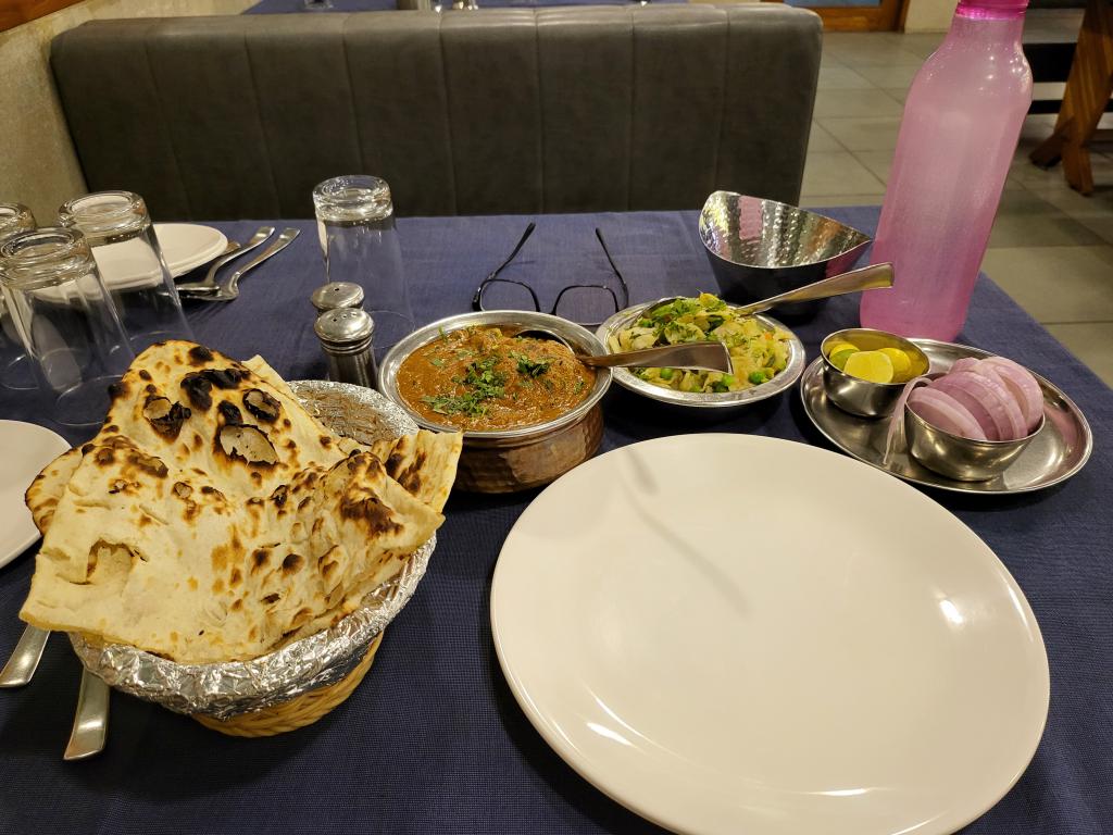 Dinner in Ahmedabad, of naan bread and curry