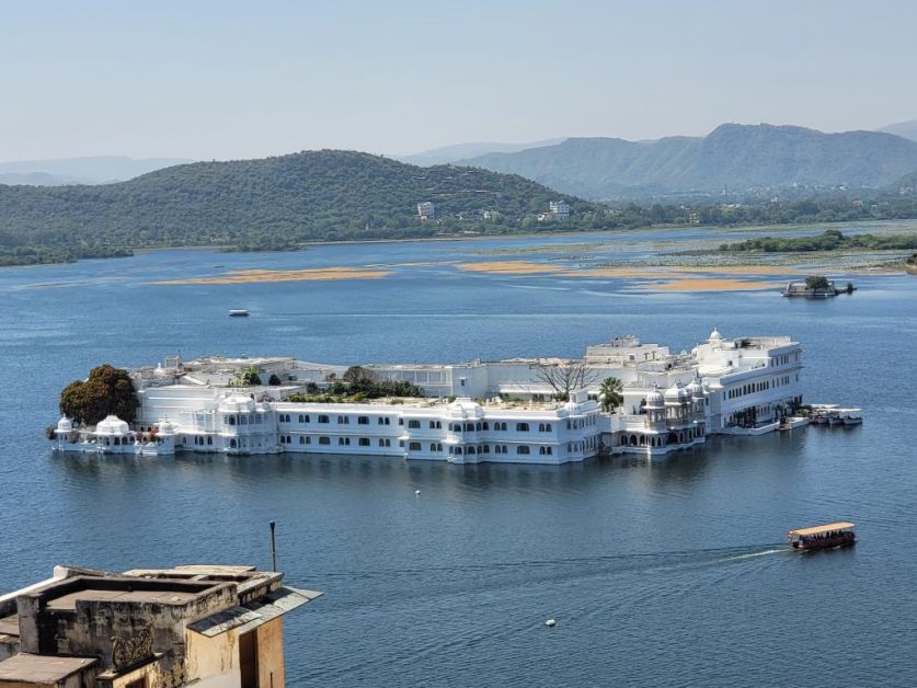 Taj Lake Palace, in the middle of Lake Pichola, viewed from the City Palace

Peacock Courtyard of City Palace