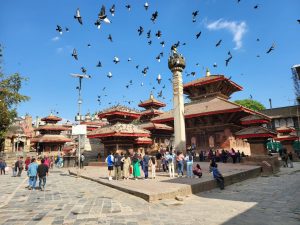 Jagannath Temple and peaceful pigeons in Durbar Square