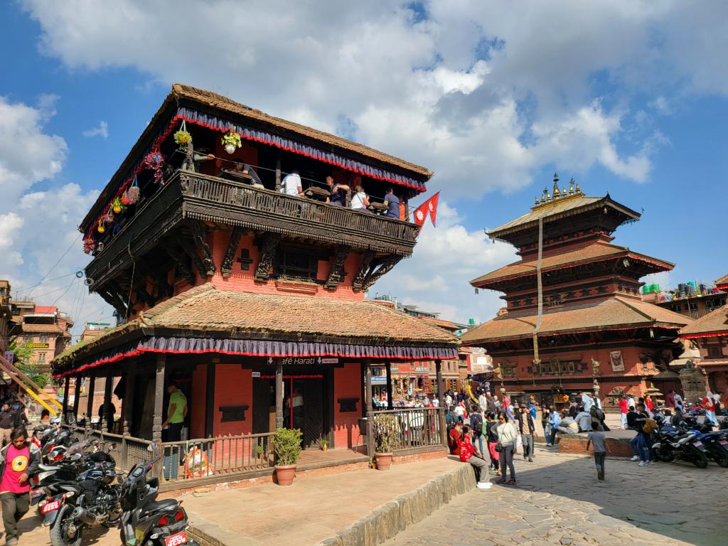 Cafe Nyatapola, an old building converted to a  restaurant in old town Bhaktapur