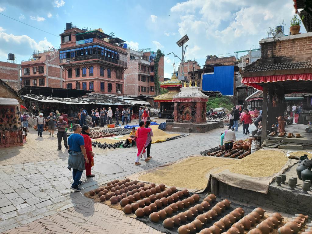 Pottery square and display of pottery works, a few minutes' walk from Bhaktapur Durbar Square.