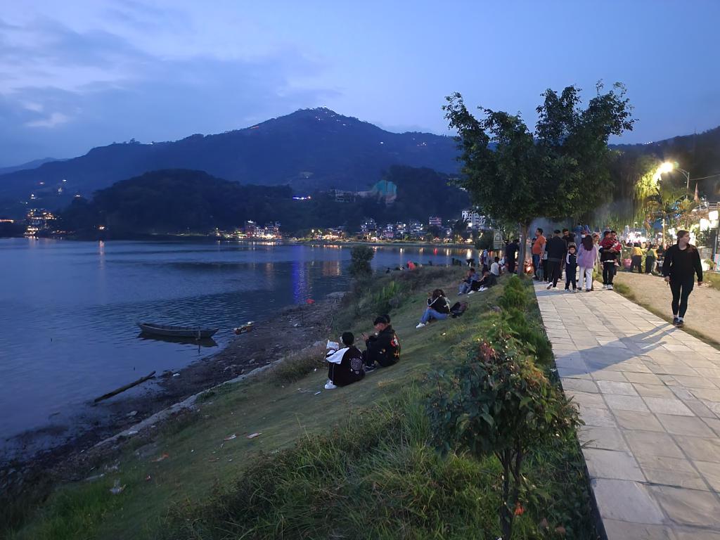 Pokhara Lakeside of pubs, restaurants, shops, walking path, socializing in the evening 