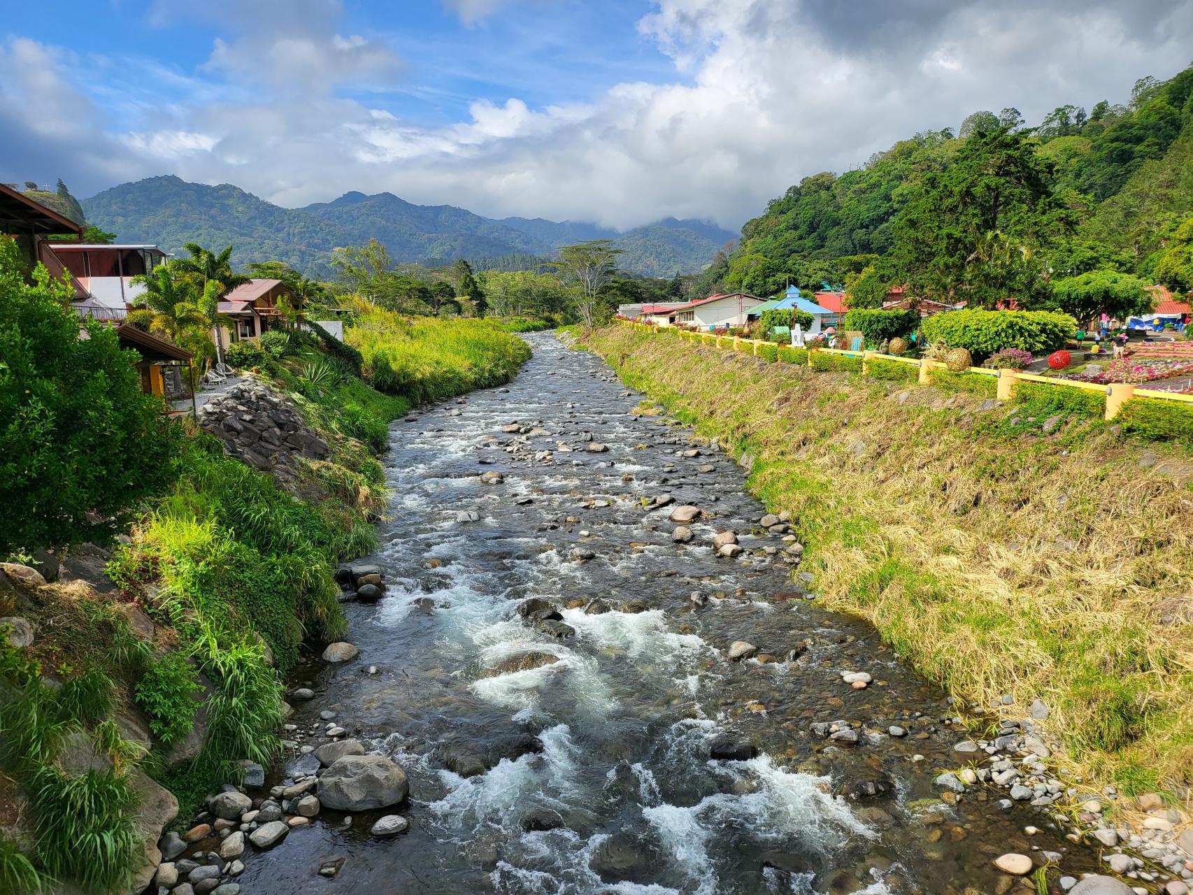 A stream of mountain water running through downtown Boquete