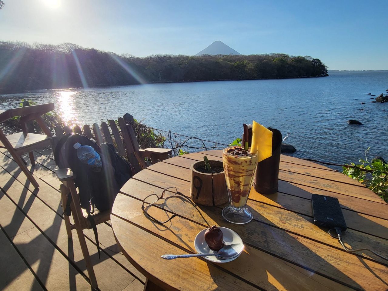 Chocolate nut ball and pineapple drink at El Pital, Ometepe