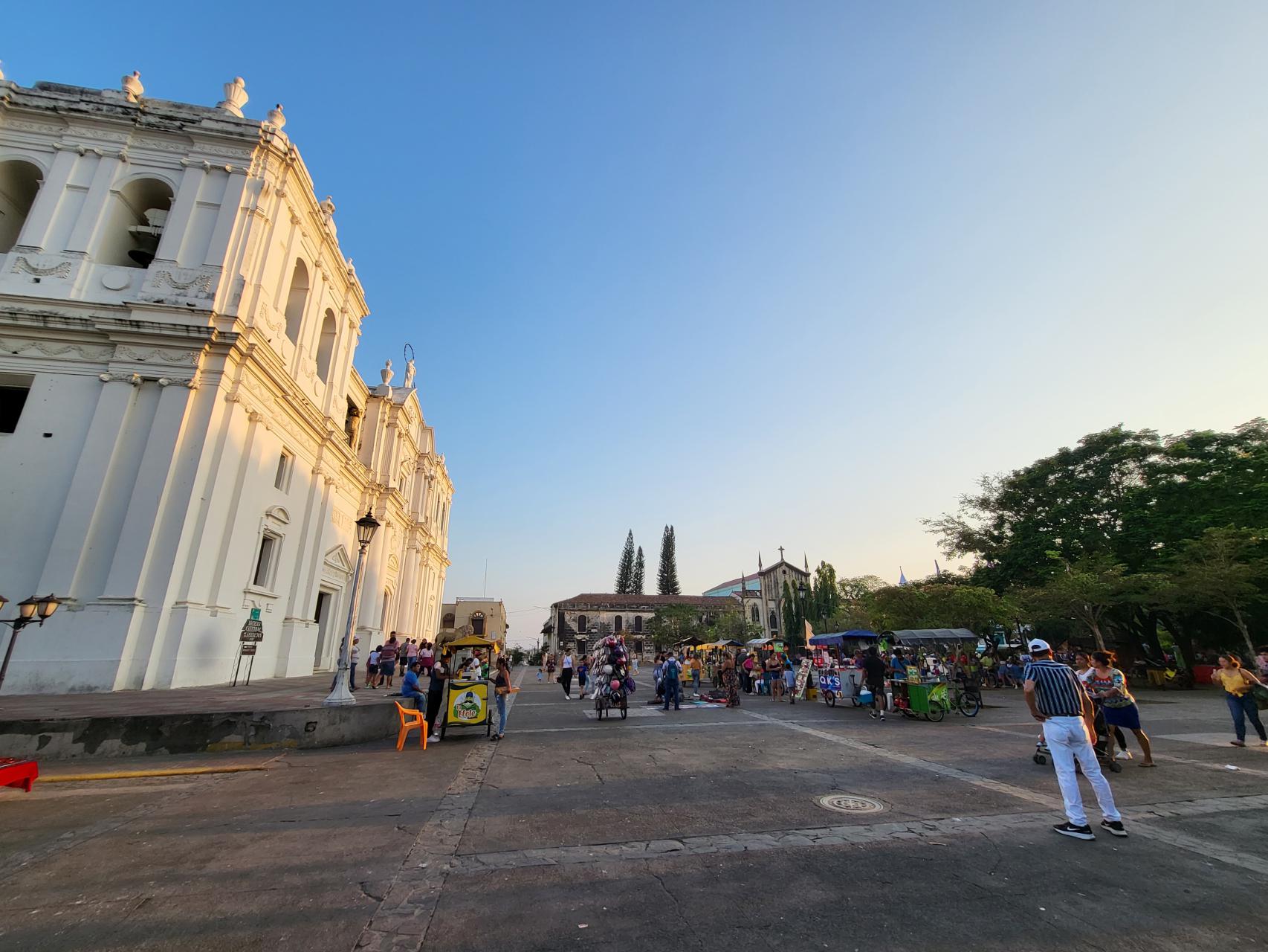 Leon's Central Plaza, with the Leon Cathedral and Assumption College