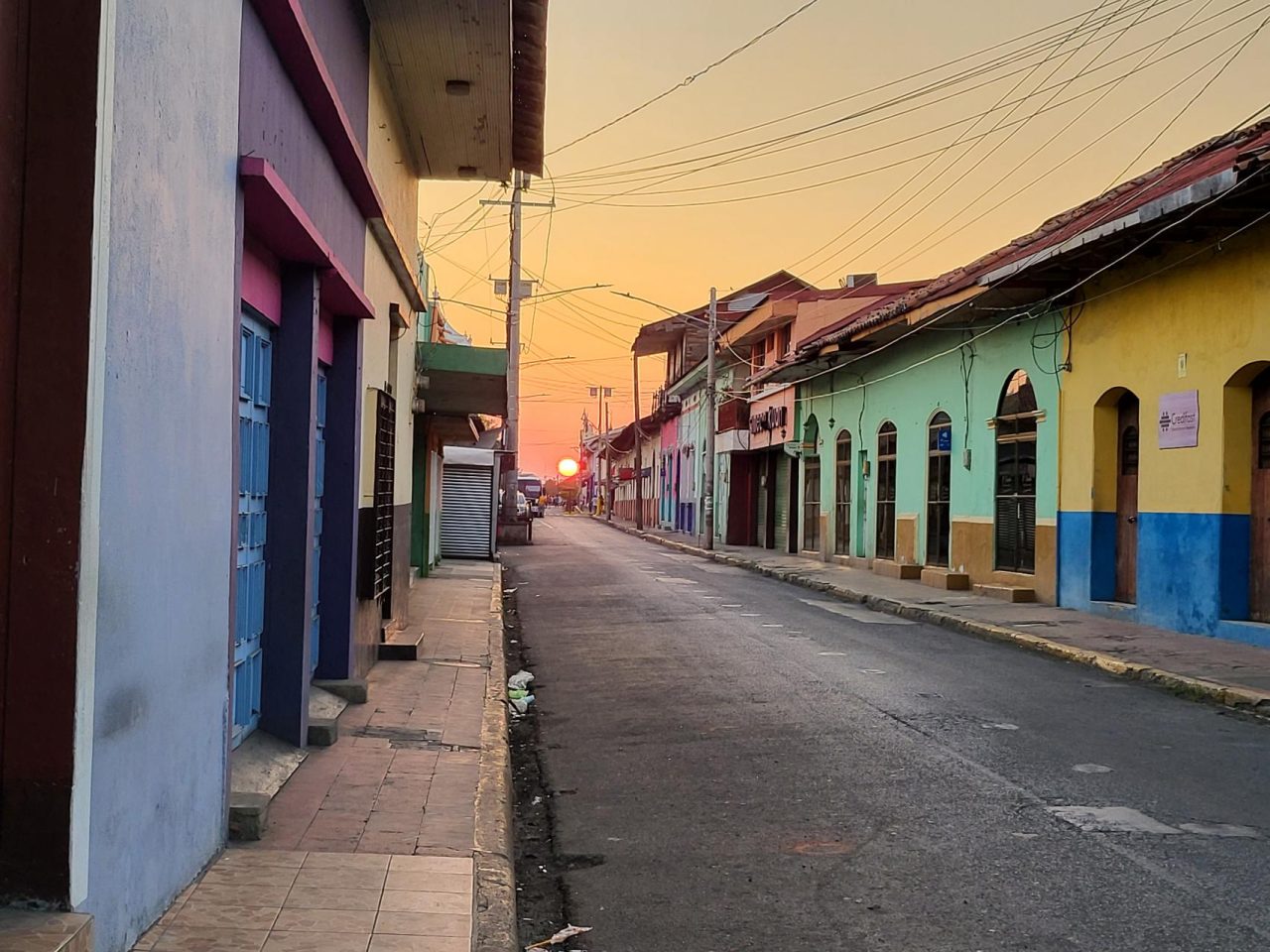 Sunset on the colorful houses in Leon