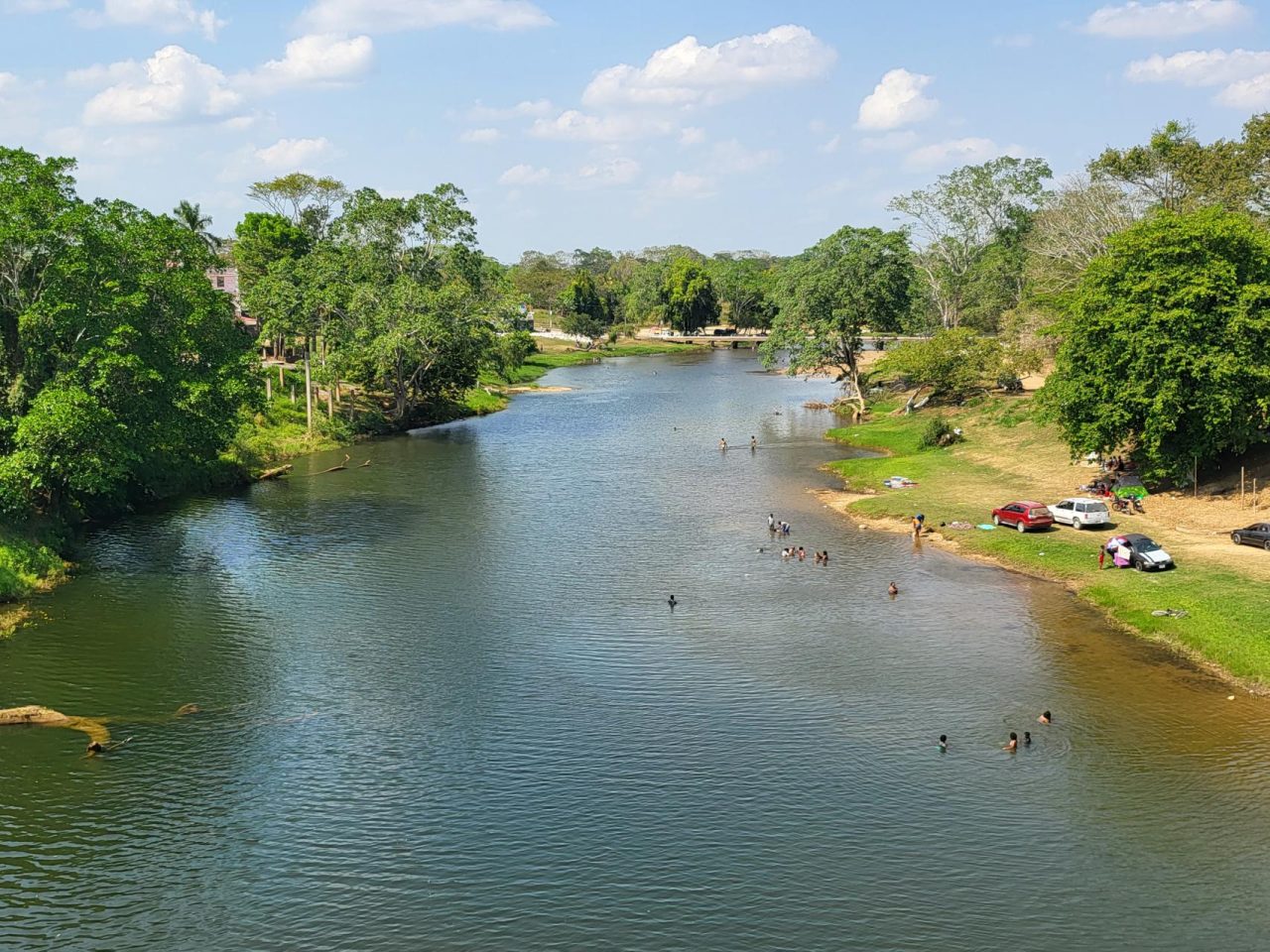 The shallow Macal River running through San Ignacio