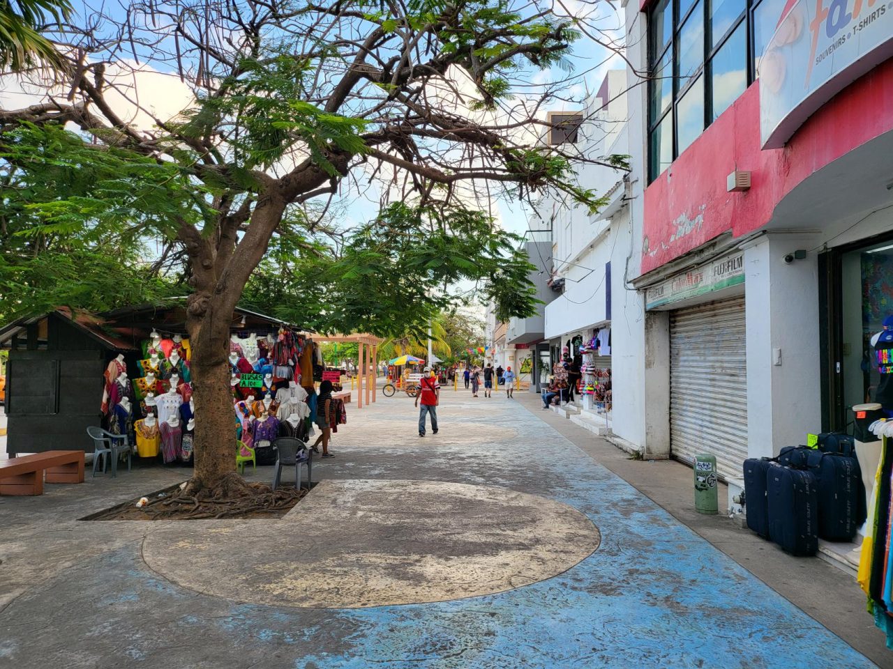 Cancun city center pedestrian shopping street 