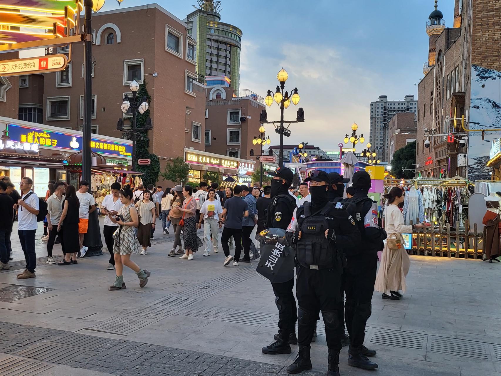 Army police are ever present in the busy bazar to maintain order