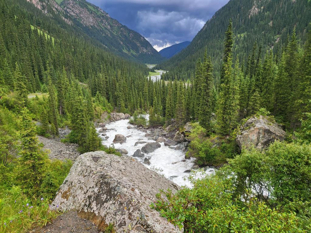 Mountain water rushing down the valley