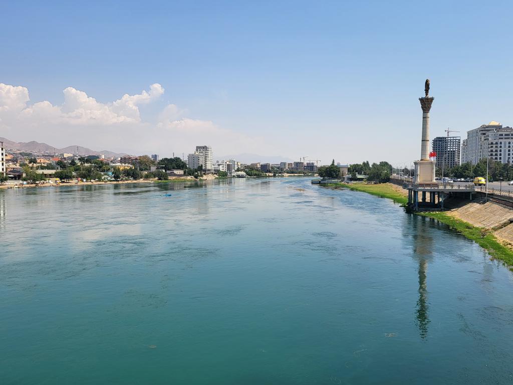 The beautiful River Syr Darya quietly running through Khujand City