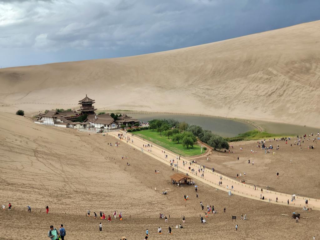 Yue Ya Quan (Crescent Lake), from atop a sand dune