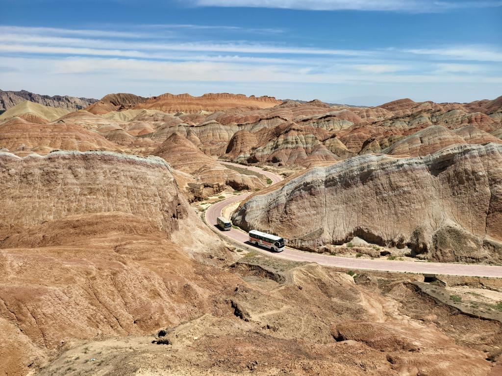 Tourist buses taking visitors through the scenic area