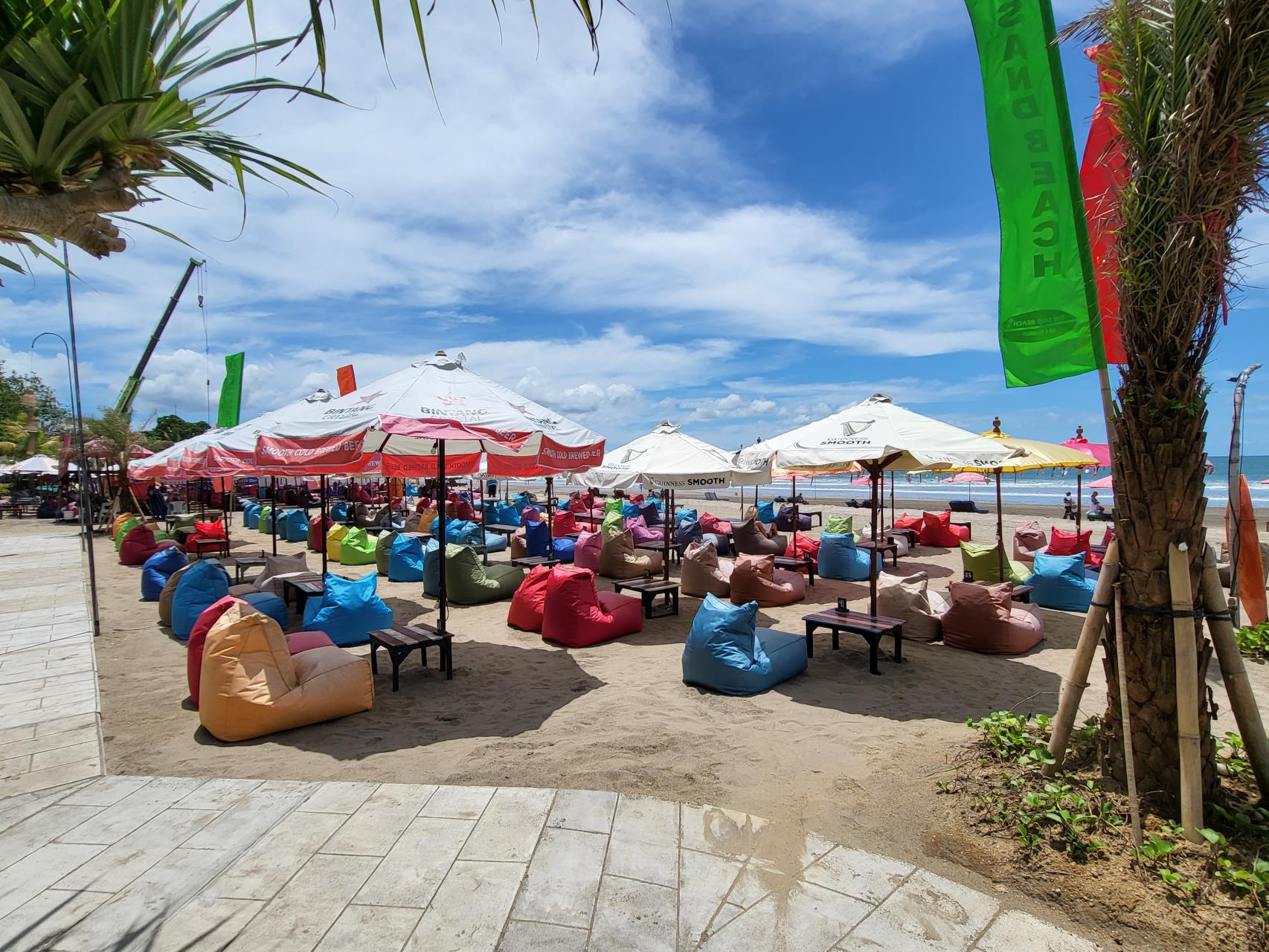 Coloful bean bags on Seminyak Beach