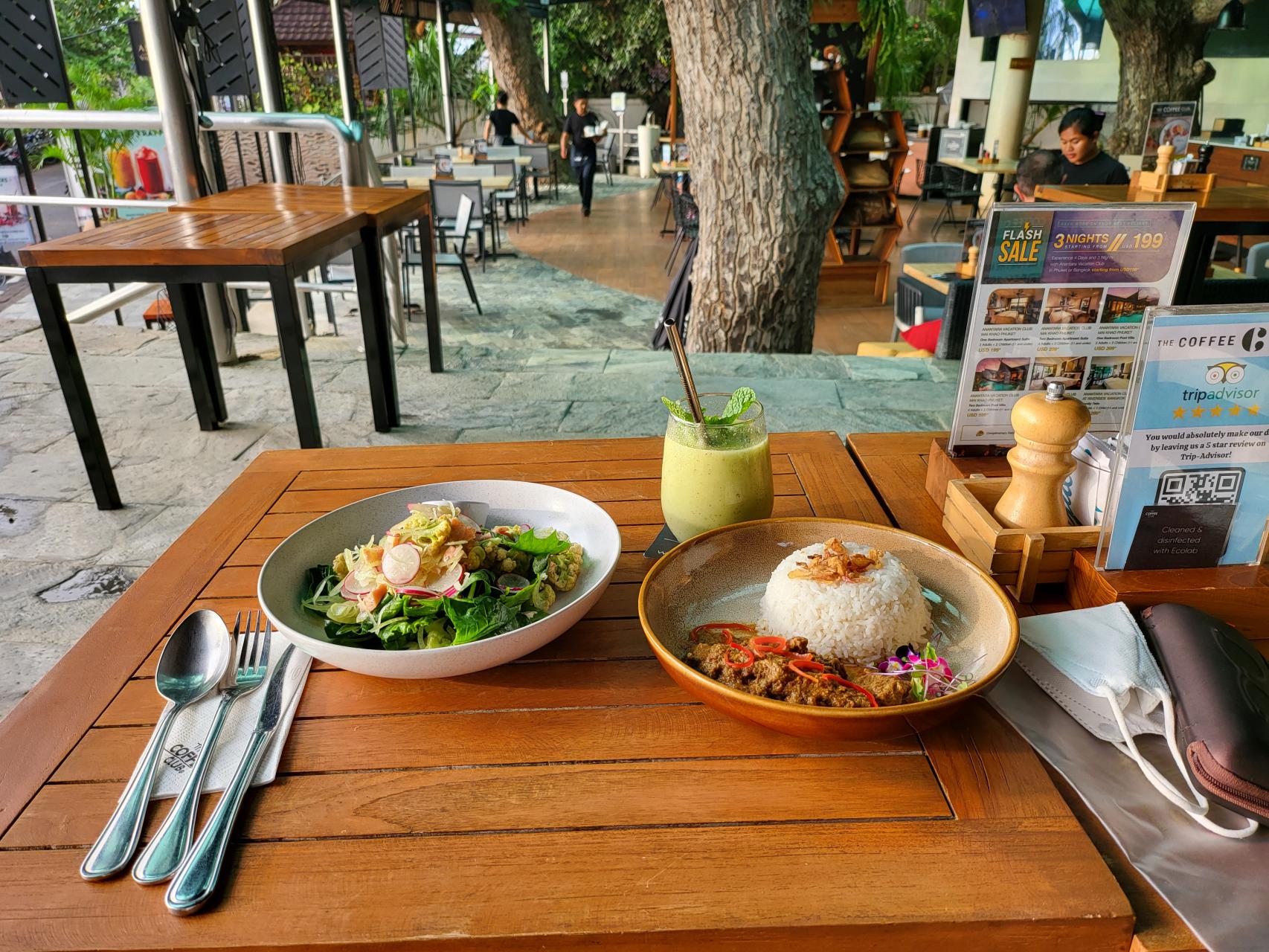 Beef curry rice and salad dinner in Seminyak, Kuta