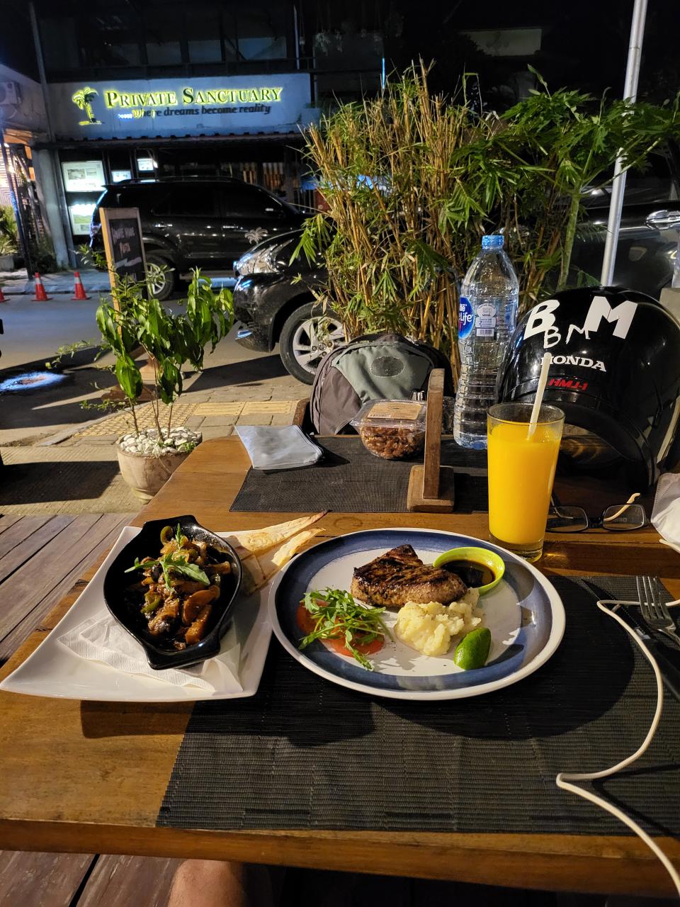 Dinner - grilled fish and sauteed vegetable in South Lombok